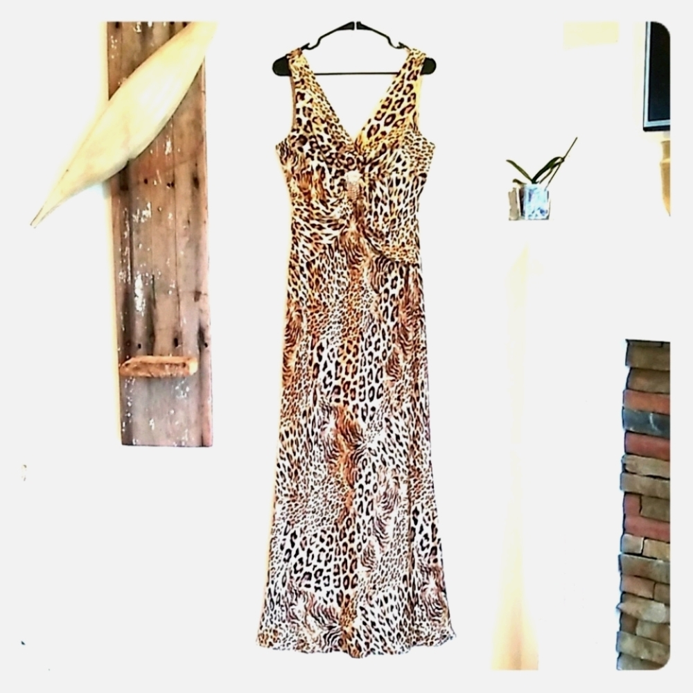 Cachet Silk Animal Leopard Print Gown 12